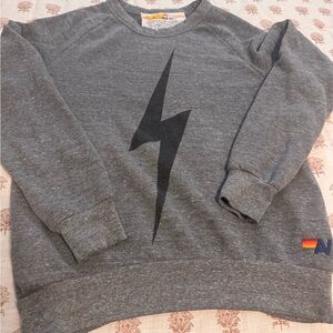 Gray Crewneck Sweater with Black Lightning Bolt